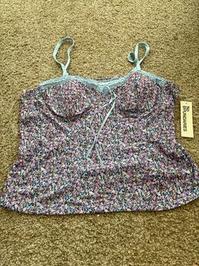 No Boundaries Light Blue Floral Lace-Trim Bustier Tank